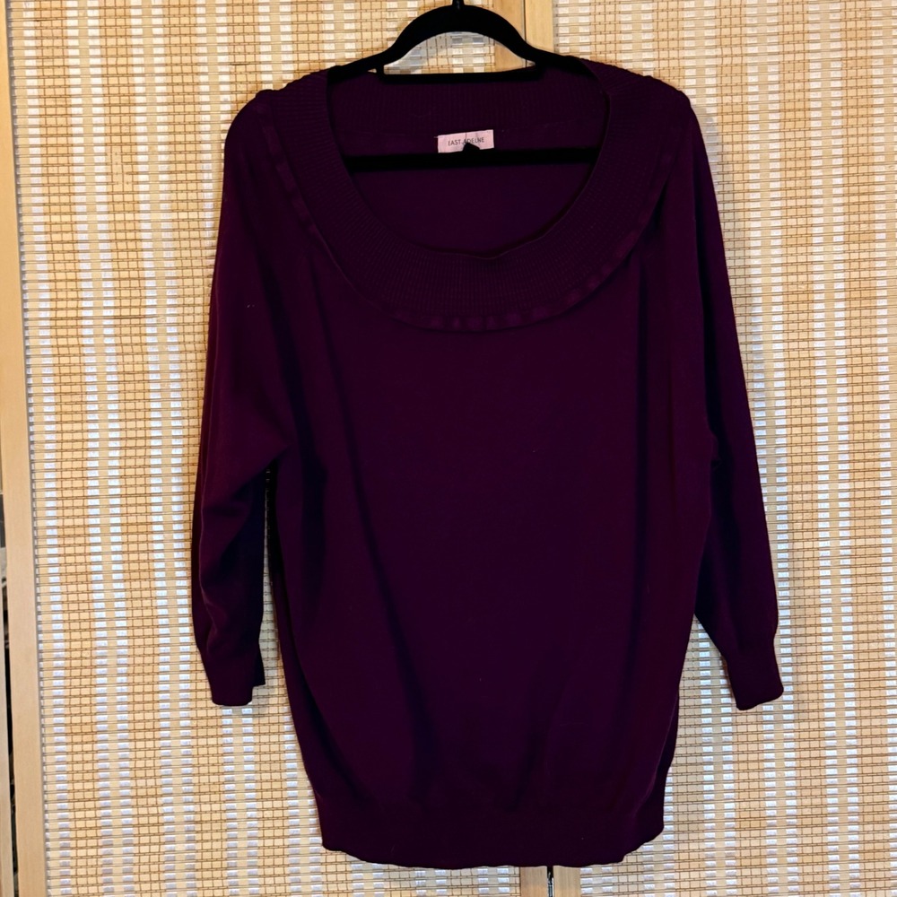 East Adeline Womens 3X Plum Purple Ribbed Scoop Neck 3/4 Sleeve Knit Sweater